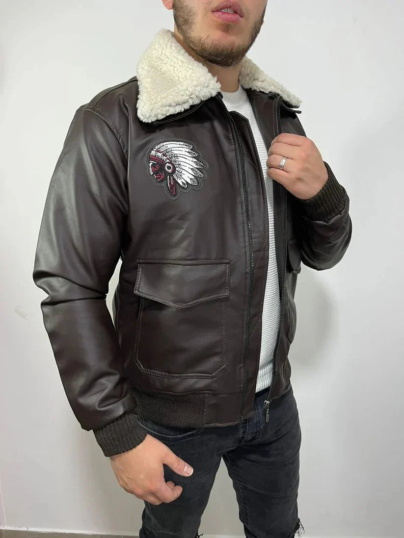 CHAQUETA BELMONT INDIAN - Cuero Dacota + Lana de Carnero - Shopping Madrid Imports