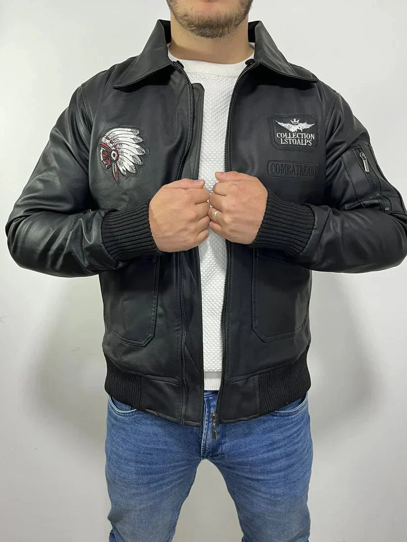 CHAQUETA BELMONT INDIAN - Cuero Dacota + Lana de Carnero - Shopping Madrid Imports